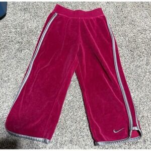 Y2k Nike Girls Pink Velour Pants Swoosh Logo Side Stripe Size 3T